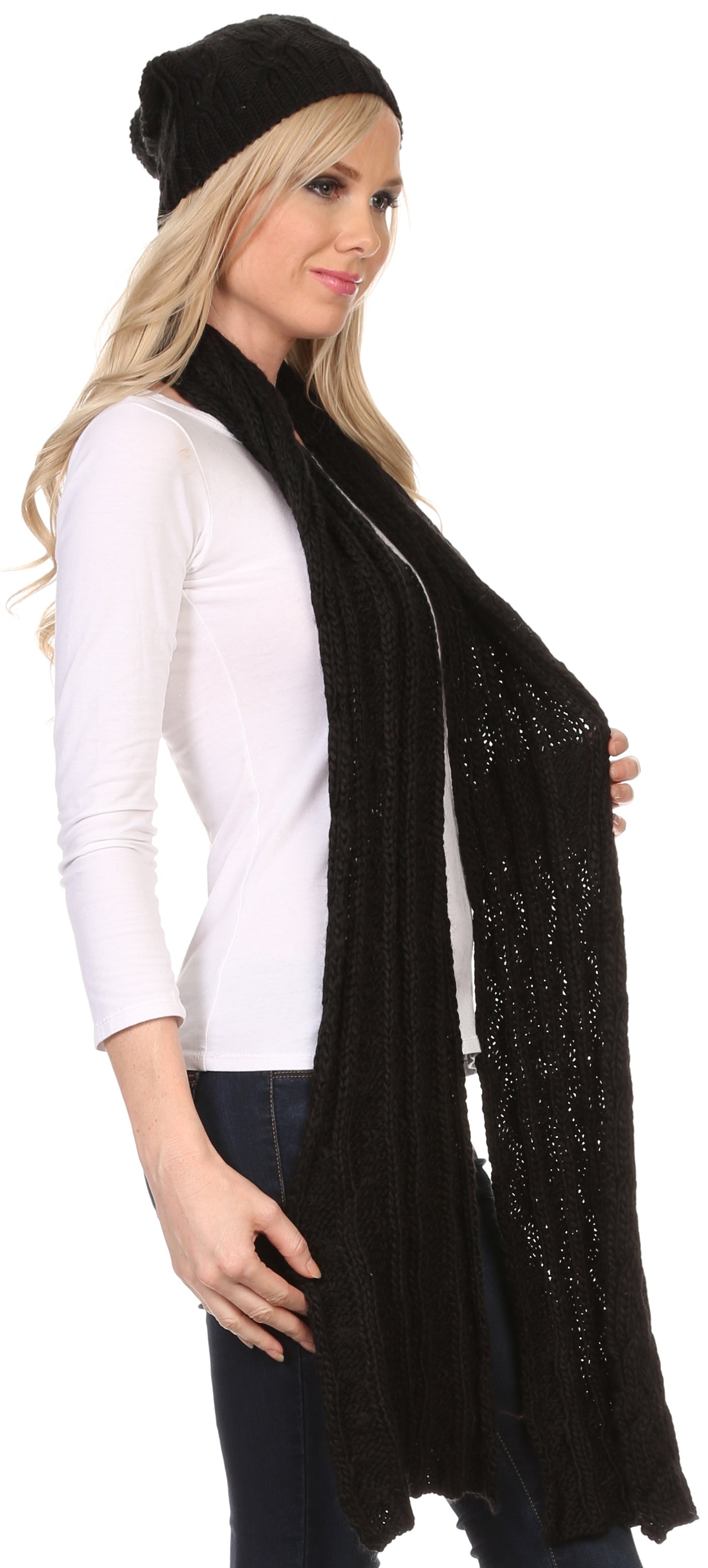 Sakkas Aaric Unisex Cable Knit Pom Pom Bobble Beanie Hat And Scarf Set - Concordia Style Boutique