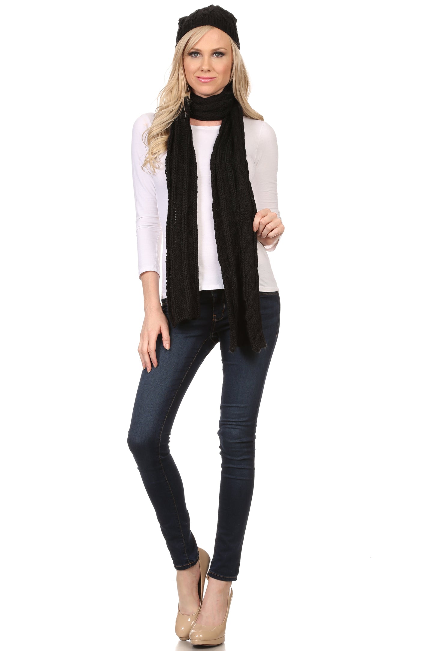 Sakkas Aaric Unisex Cable Knit Pom Pom Bobble Beanie Hat And Scarf Set - Concordia Style Boutique