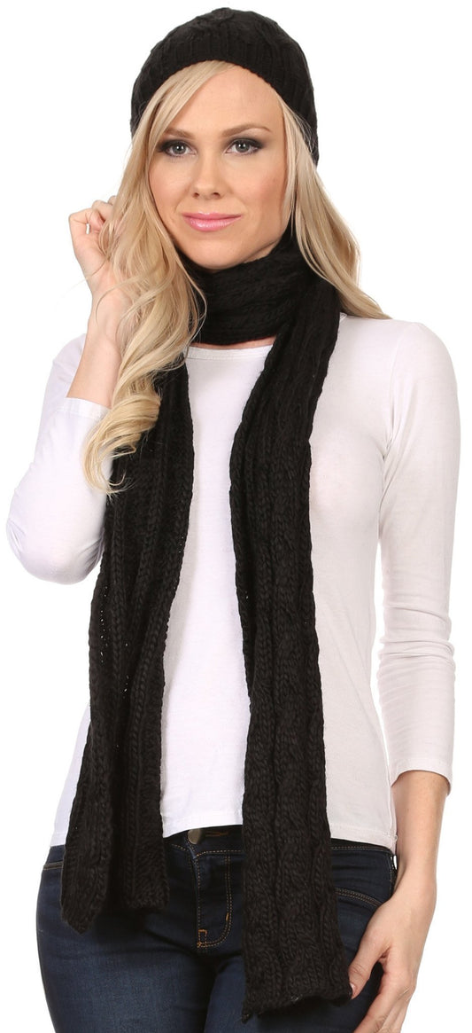 Sakkas Aaric Unisex Cable Knit Pom Pom Bobble Beanie Hat And Scarf Set - Concordia Style Boutique