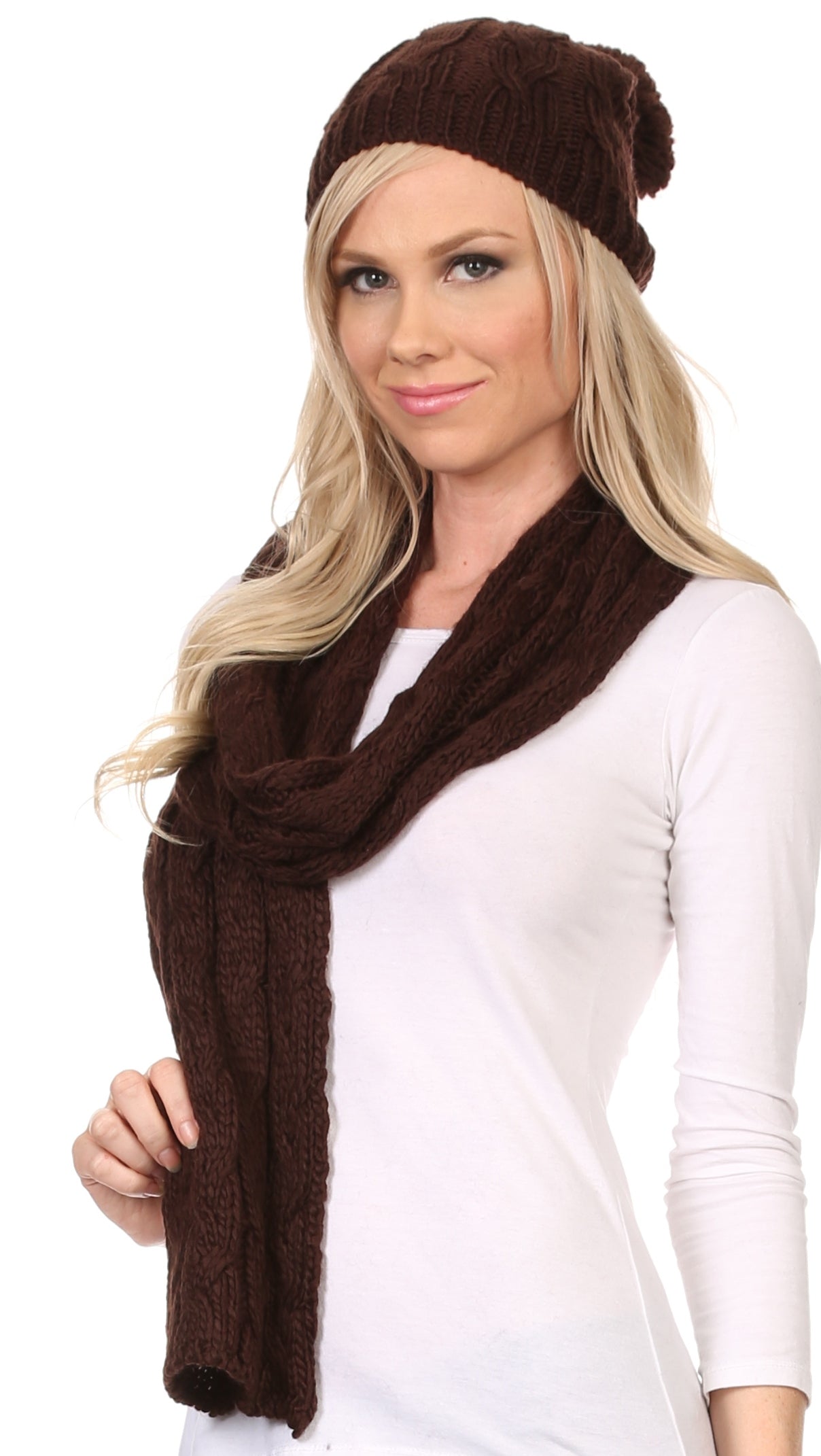 Sakkas Aaric Unisex Cable Knit Pom Pom Bobble Beanie Hat And Scarf Set - Concordia Style Boutique