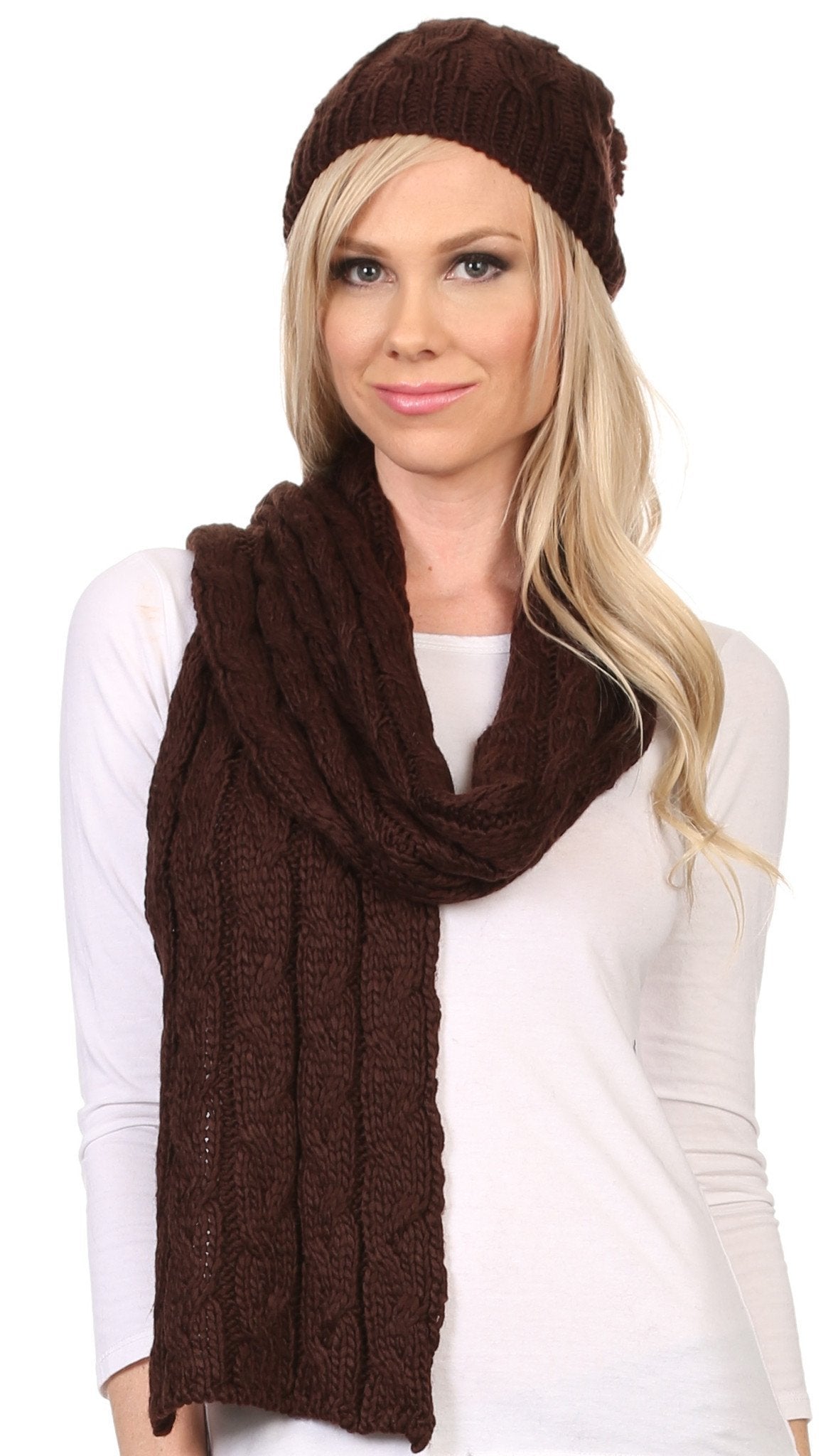Sakkas Aaric Unisex Cable Knit Pom Pom Bobble Beanie Hat And Scarf Set - Concordia Style Boutique