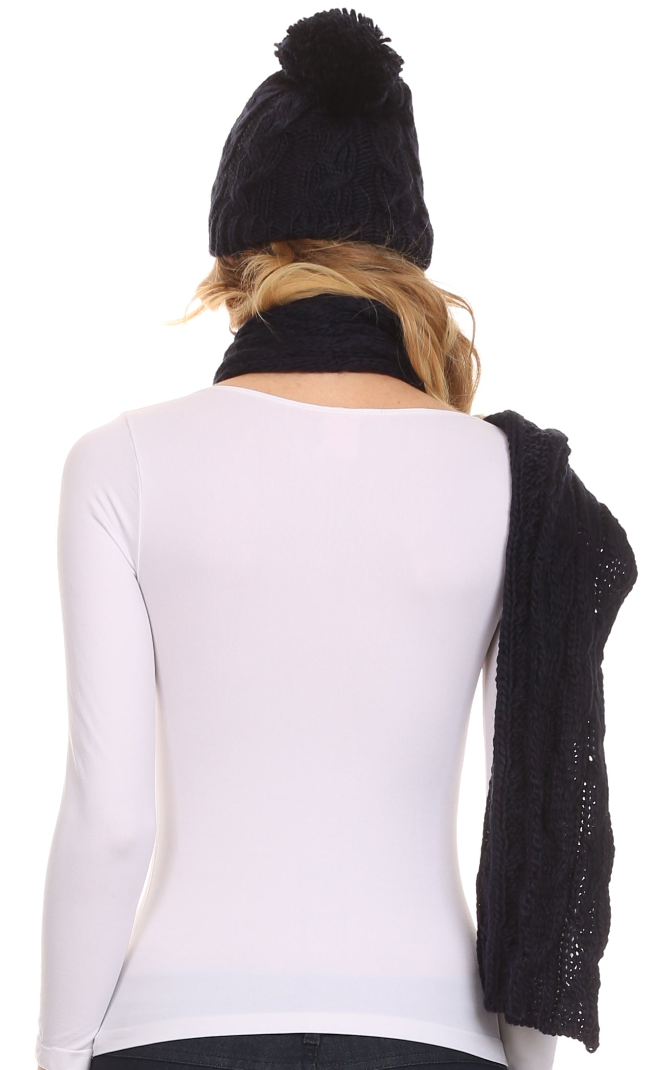 Sakkas Aaric Unisex Cable Knit Pom Pom Bobble Beanie Hat And Scarf Set - Concordia Style Boutique