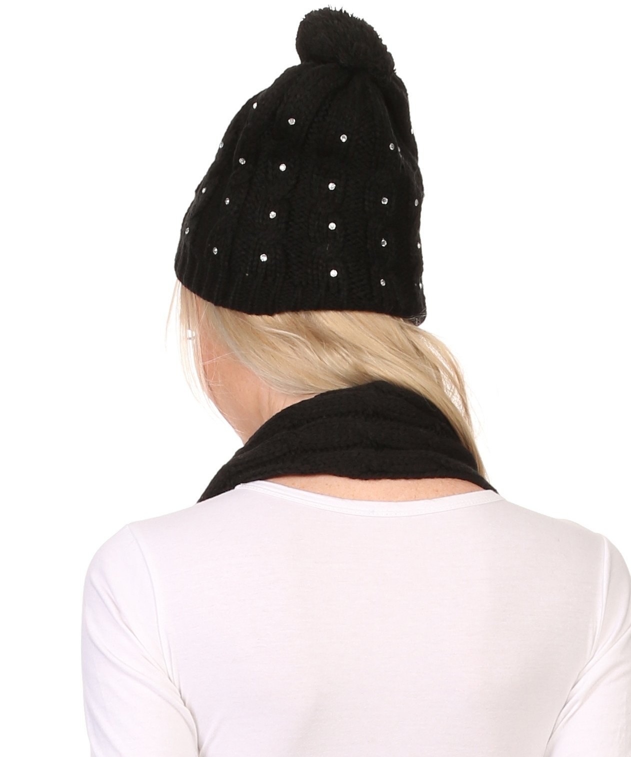 Sakkas Kae Jewel Studded Cable Knit Beanie Hat And Scarf Set - Concordia Style Boutique