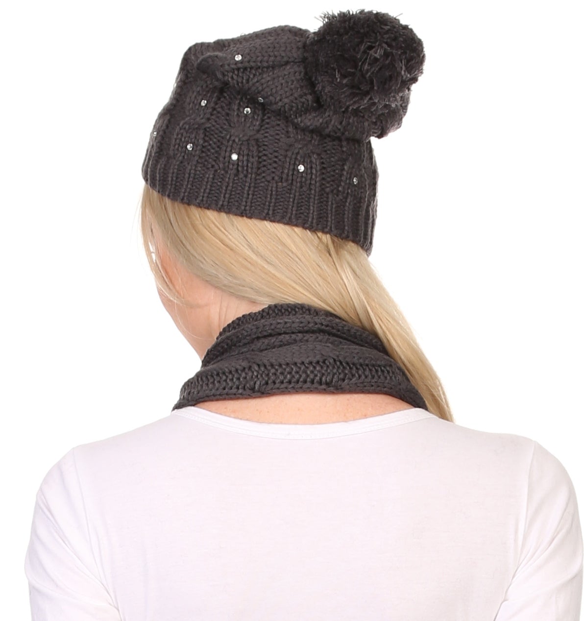 Sakkas Kae Jewel Studded Cable Knit Beanie Hat And Scarf Set - Concordia Style Boutique