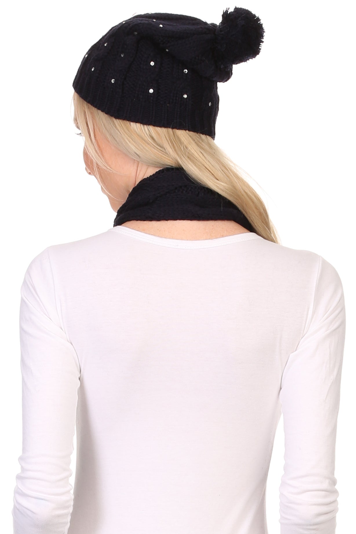Sakkas Kae Jewel Studded Cable Knit Beanie Hat And Scarf Set - Concordia Style Boutique