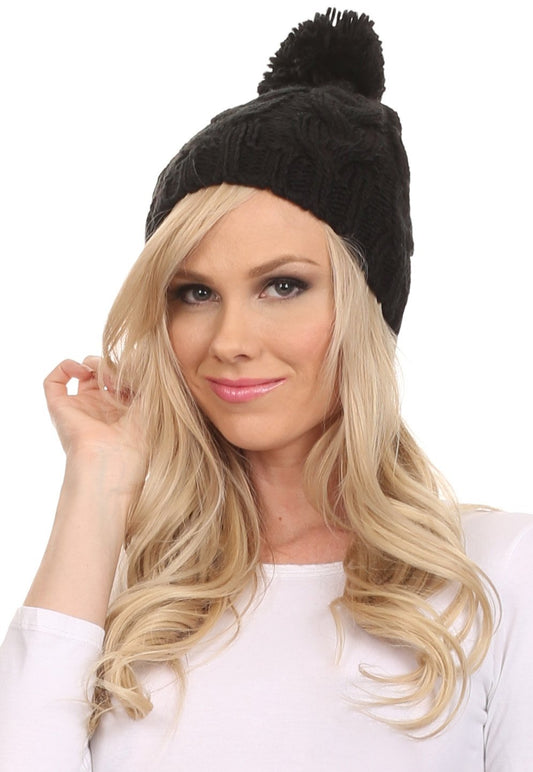 Sakkas Tabb Unisex Cable Knit Pom Pom Bobble Beanie Hat - Concordia Style Boutique