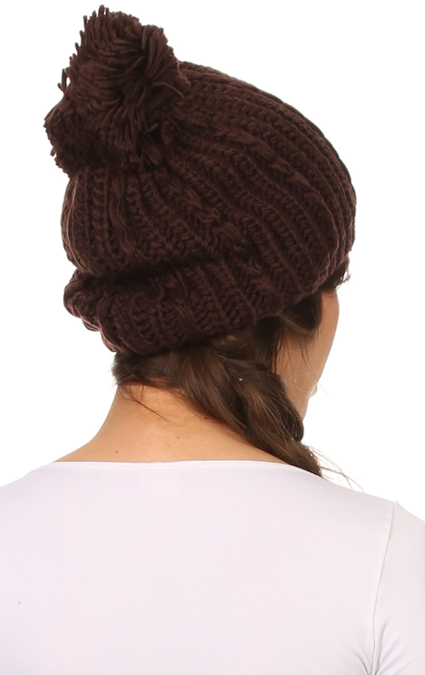 Sakkas Lax Wide Unisex Cable Knit Large Pom Pom Bobble Beanie Hat Cap - Concordia Style Boutique
