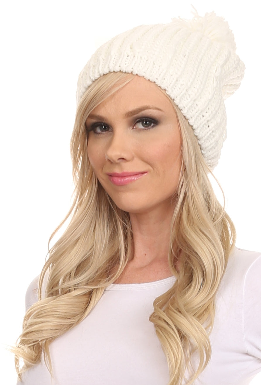 Sakkas Lax Wide Unisex Cable Knit Large Pom Pom Bobble Beanie Hat Cap - Concordia Style Boutique