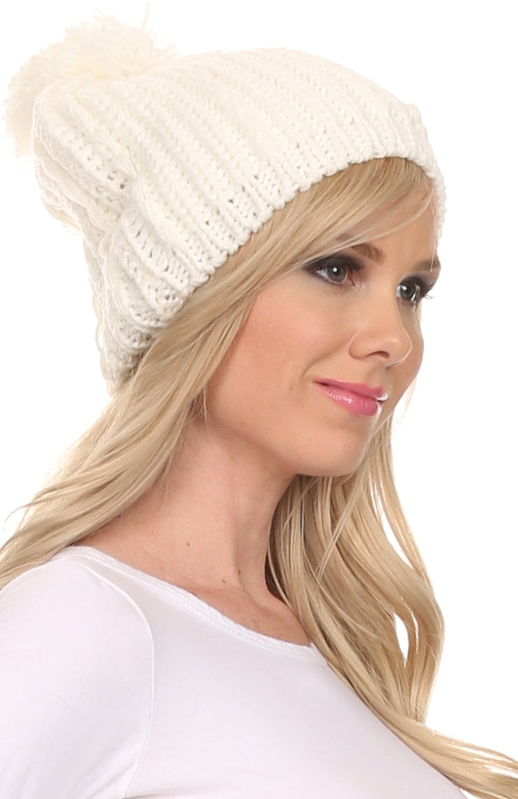 Sakkas Lax Wide Unisex Cable Knit Large Pom Pom Bobble Beanie Hat Cap - Concordia Style Boutique