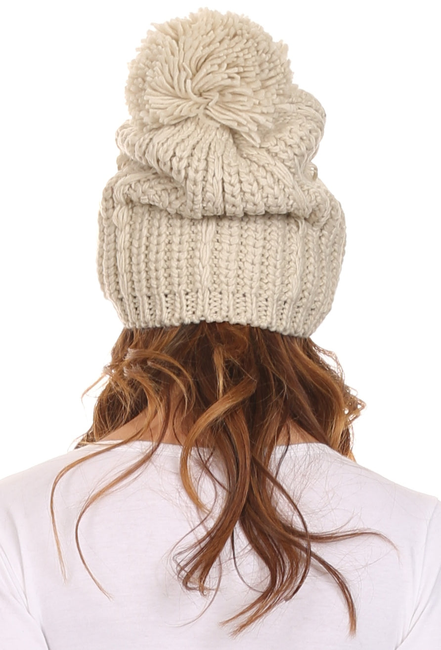Sakkas Lax Wide Unisex Cable Knit Large Pom Pom Bobble Beanie Hat Cap - Concordia Style Boutique
