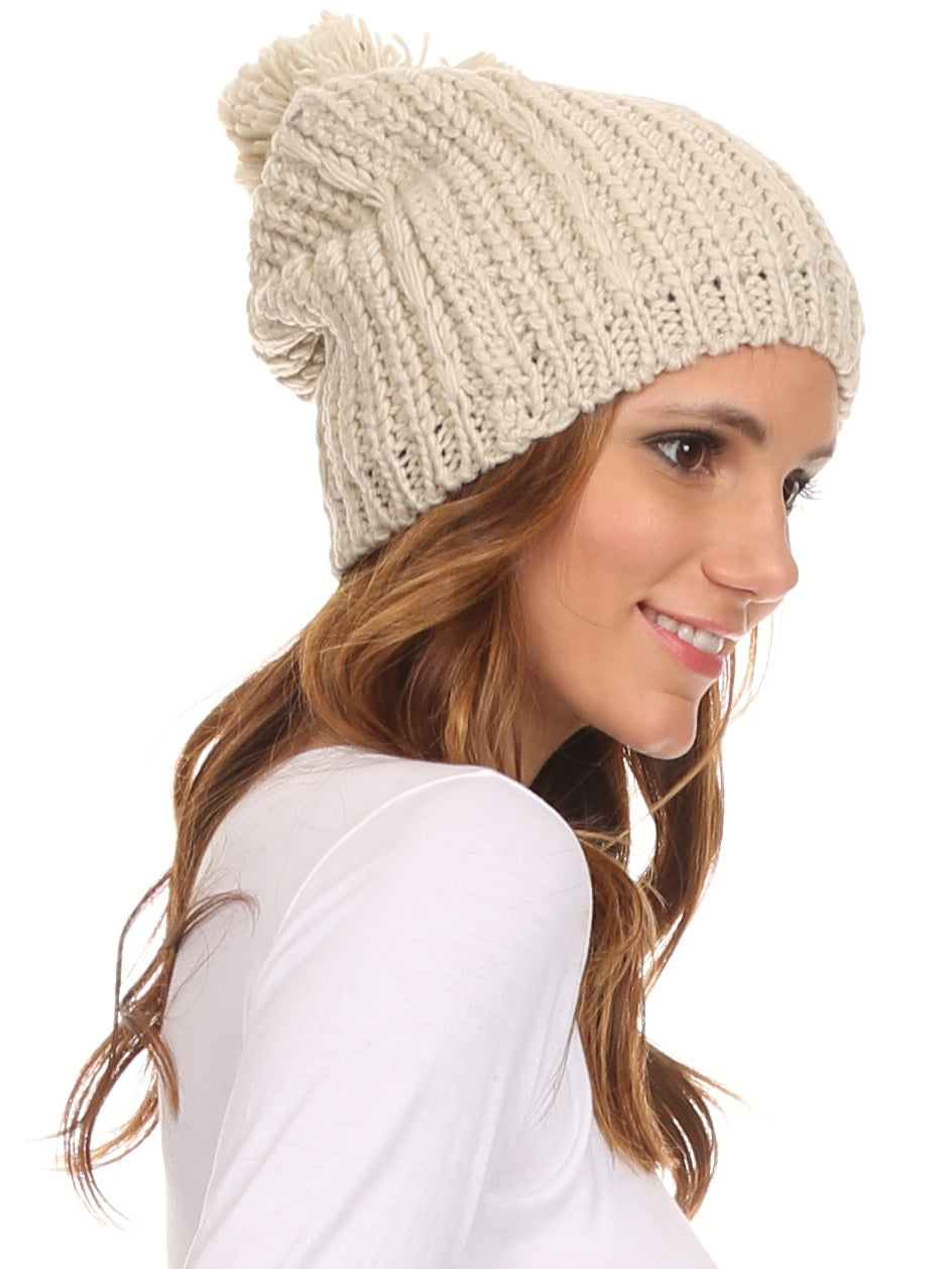 Sakkas Lax Wide Unisex Cable Knit Large Pom Pom Bobble Beanie Hat Cap - Concordia Style Boutique