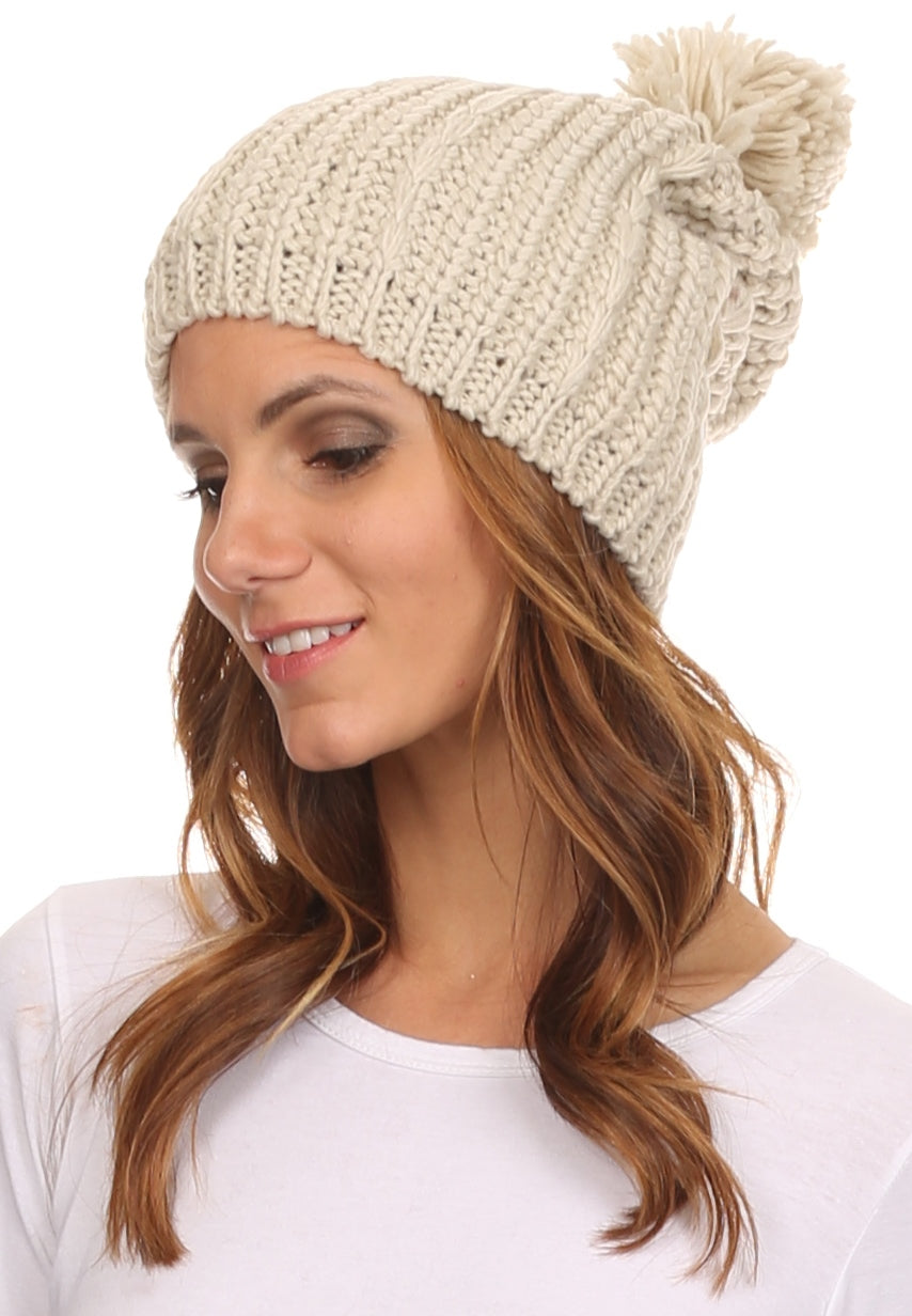 Sakkas Lax Wide Unisex Cable Knit Large Pom Pom Bobble Beanie Hat Cap - Concordia Style Boutique