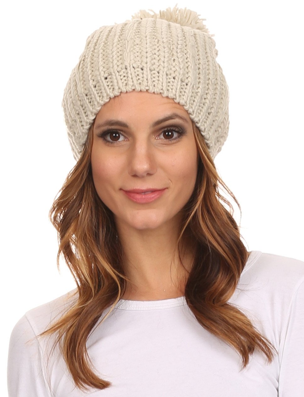 Sakkas Lax Wide Unisex Cable Knit Large Pom Pom Bobble Beanie Hat Cap - Concordia Style Boutique