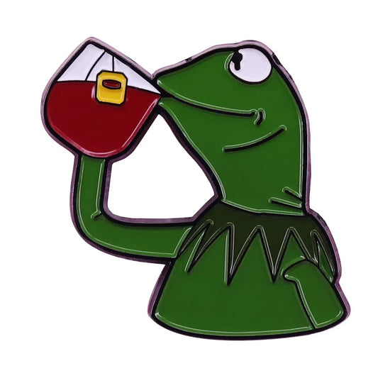 Kermit Sipping Tea Meme Pin Jewelry