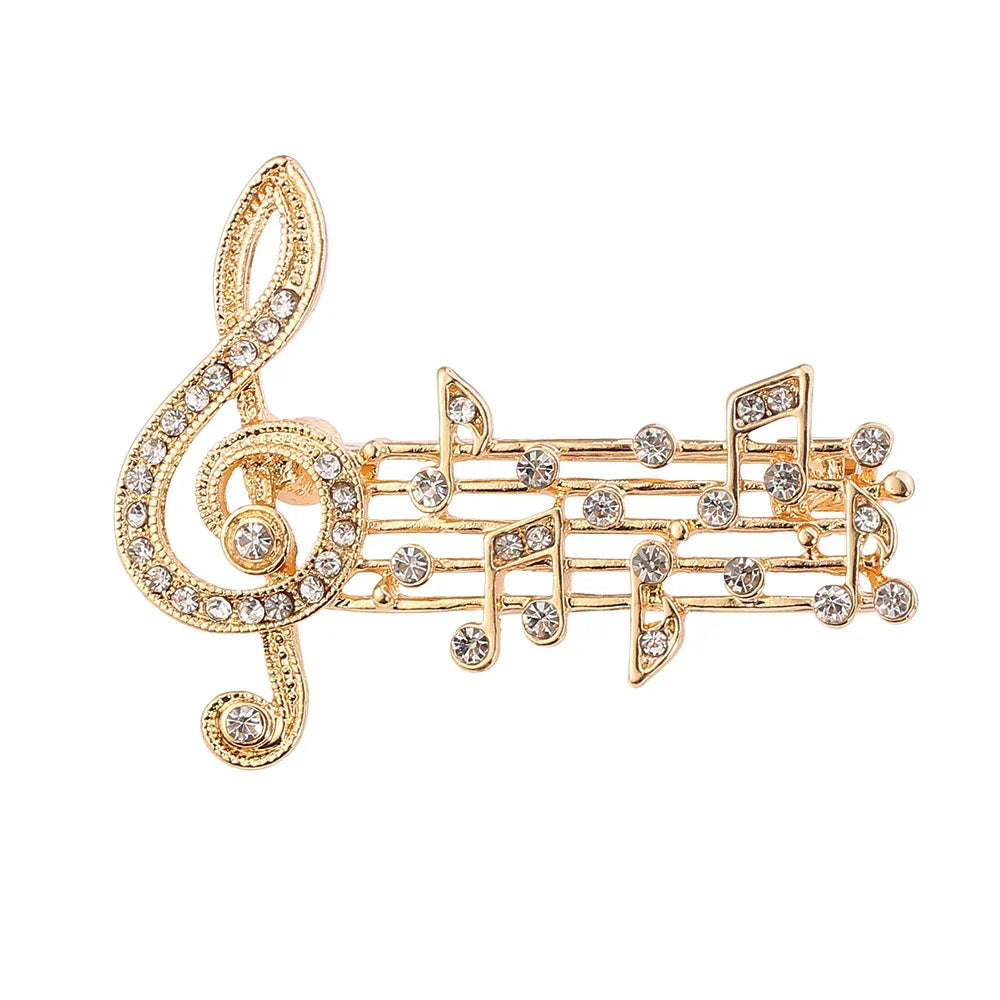Fashion Music Note Brooch Pins Gold Silver Enamel Crystal Badge Accessories