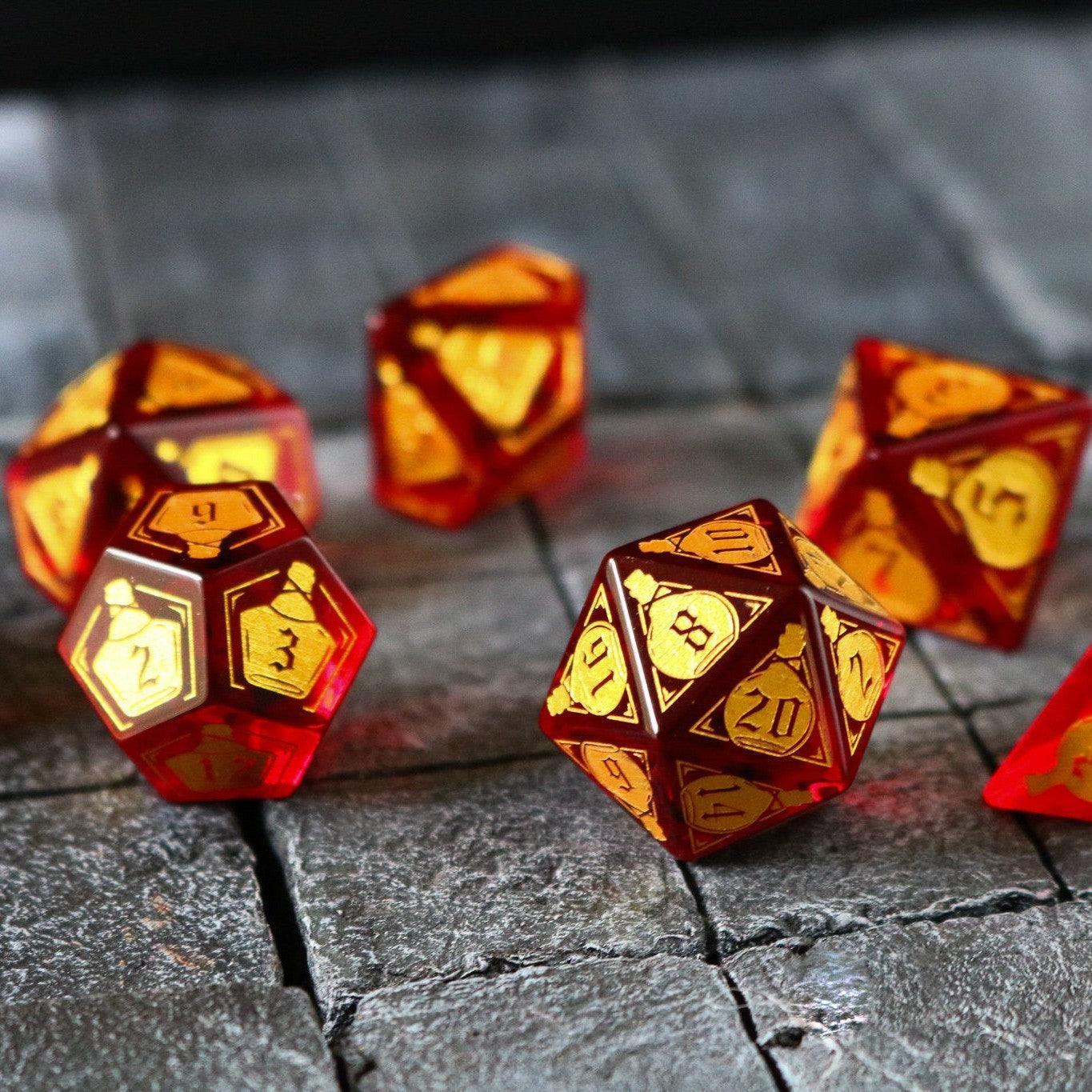 Health Potion Red Zircon Glass DND Dice Set