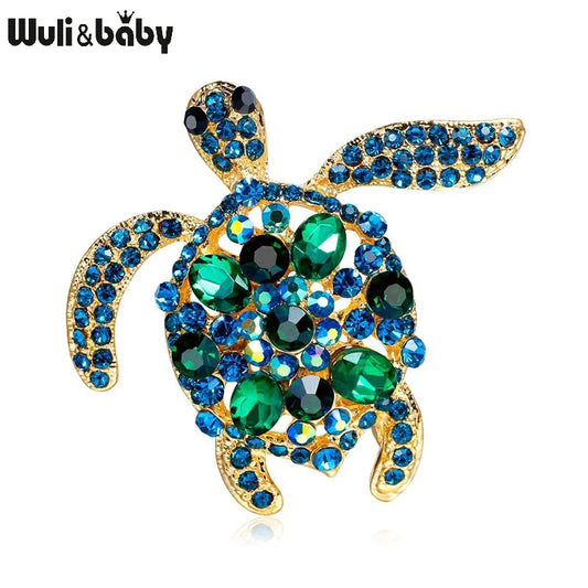 Green Rhinestone Sea Turtle Brooch Pin Jewelry Gift