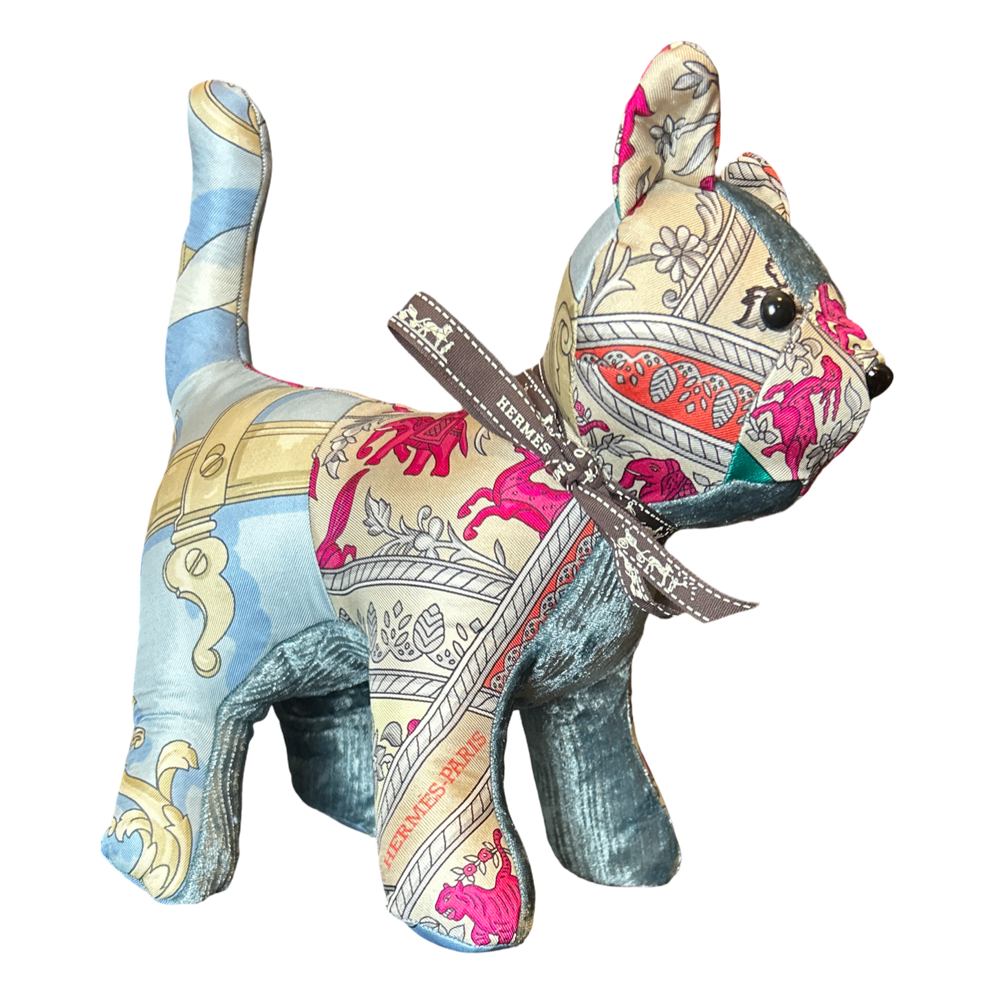 Chasse en Inde Vintage Silk Scarf Patchwork Kitten