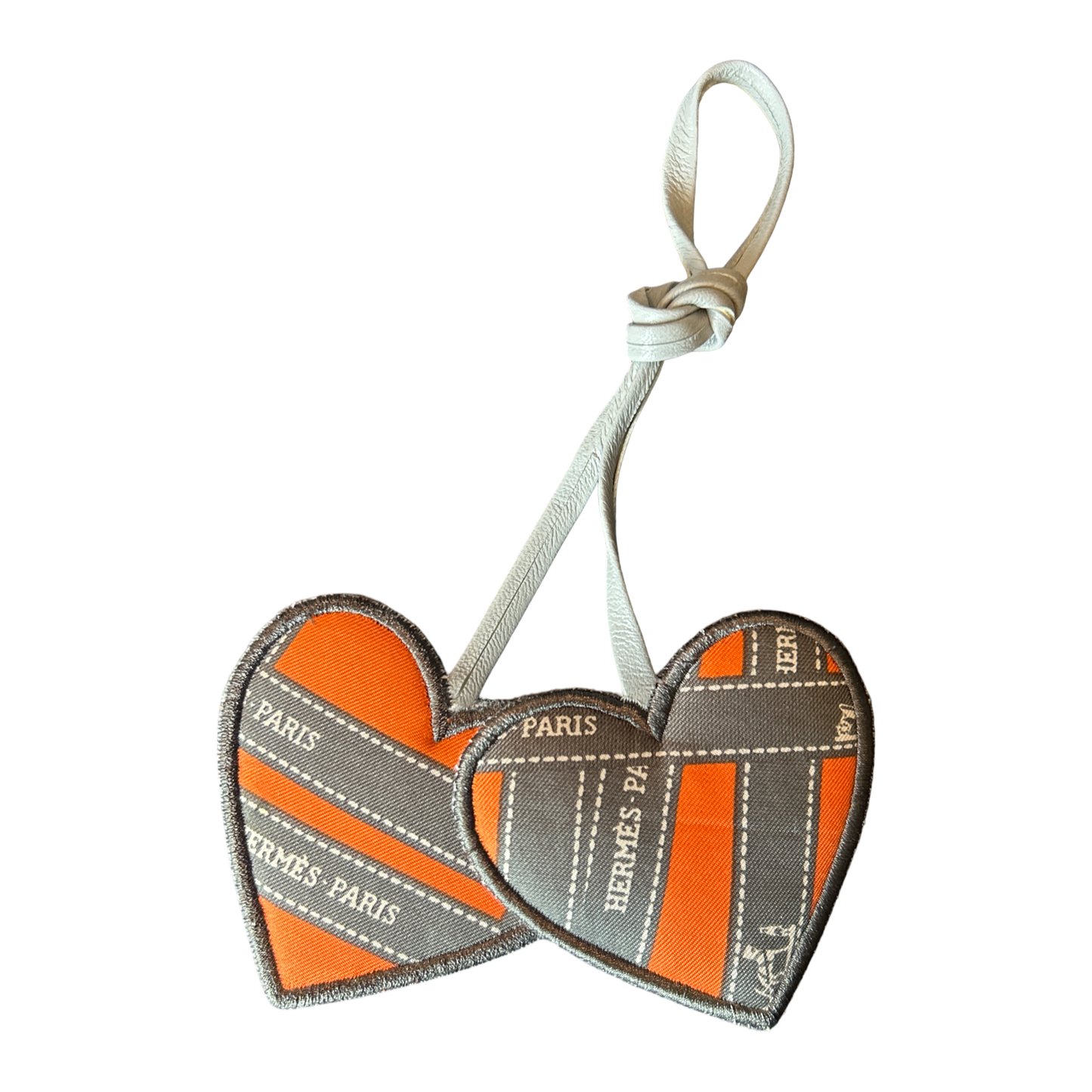 Bolduc Ribbon Silk Scarf Double Heart Bag Charm
