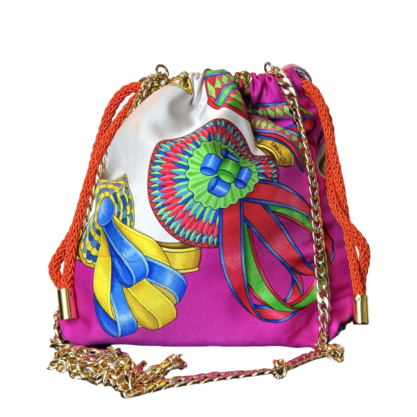 Rubans du Cheval Fuchsia Vintage Scarf Drawstring Crossbody Bag