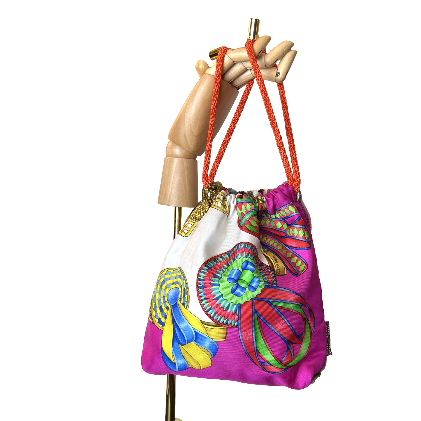 Rubans du Cheval Fuchsia Vintage Scarf Drawstring Crossbody Bag