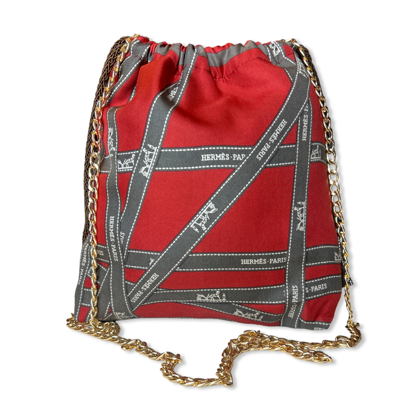 Bolduc Ribbon Bordeaux Vintage Silk Scarf Drawstring Crossbody Bag