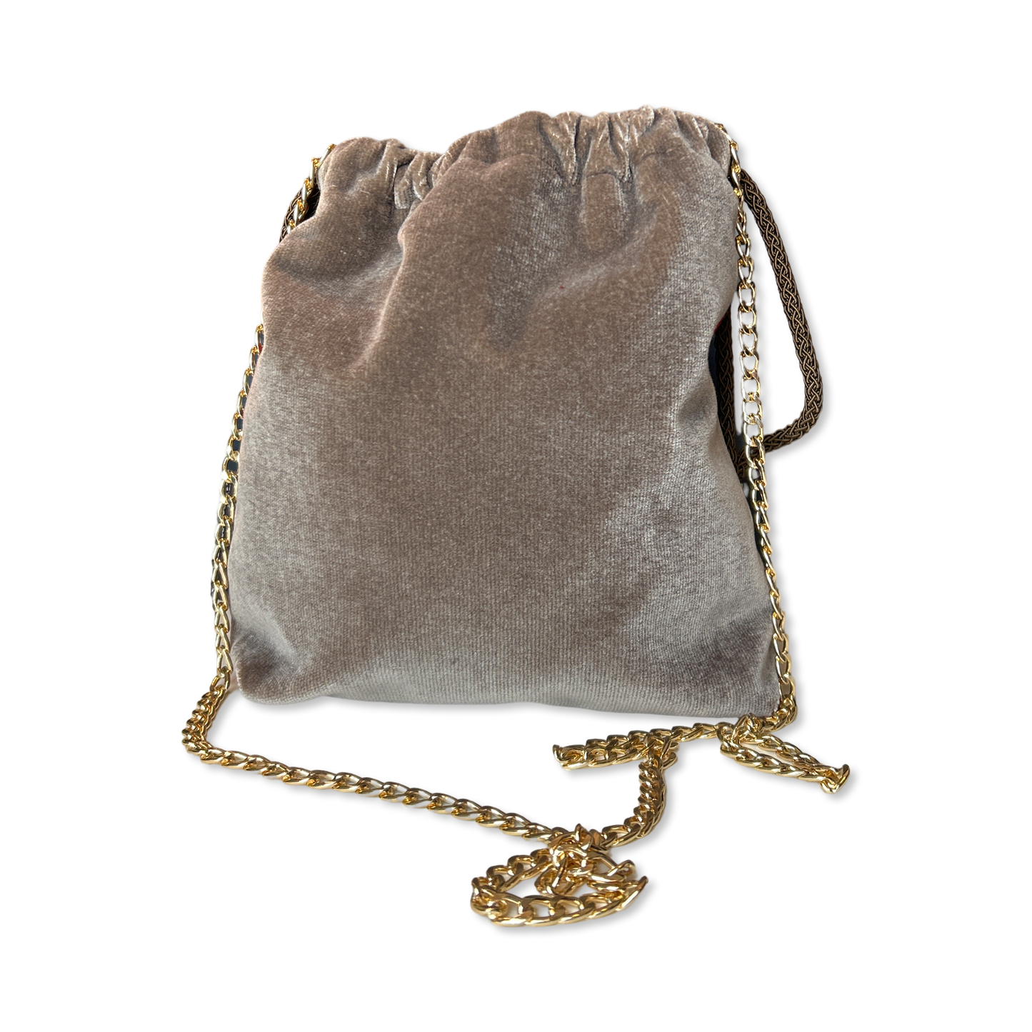 Bolduc Ribbon Bordeaux Vintage Silk Scarf Drawstring Crossbody Bag