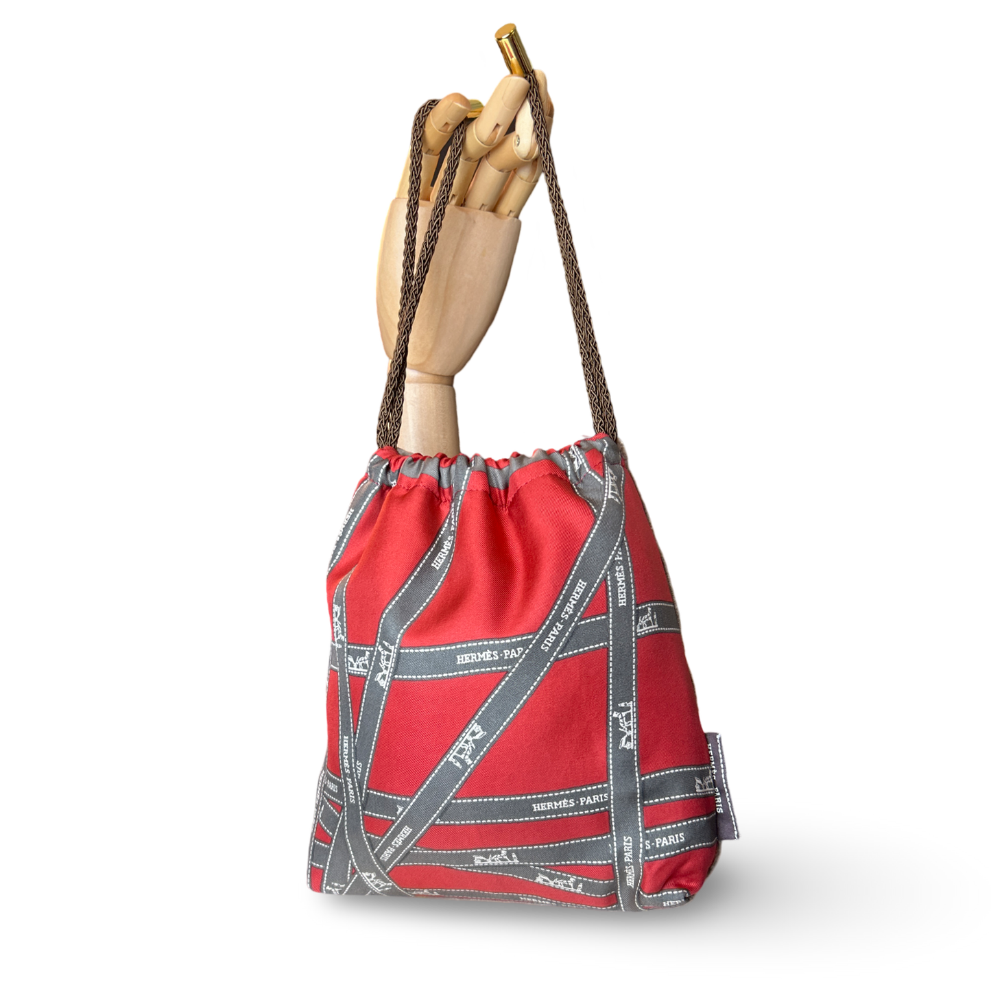 Bolduc Ribbon Bordeaux Vintage Silk Scarf Drawstring Crossbody Bag