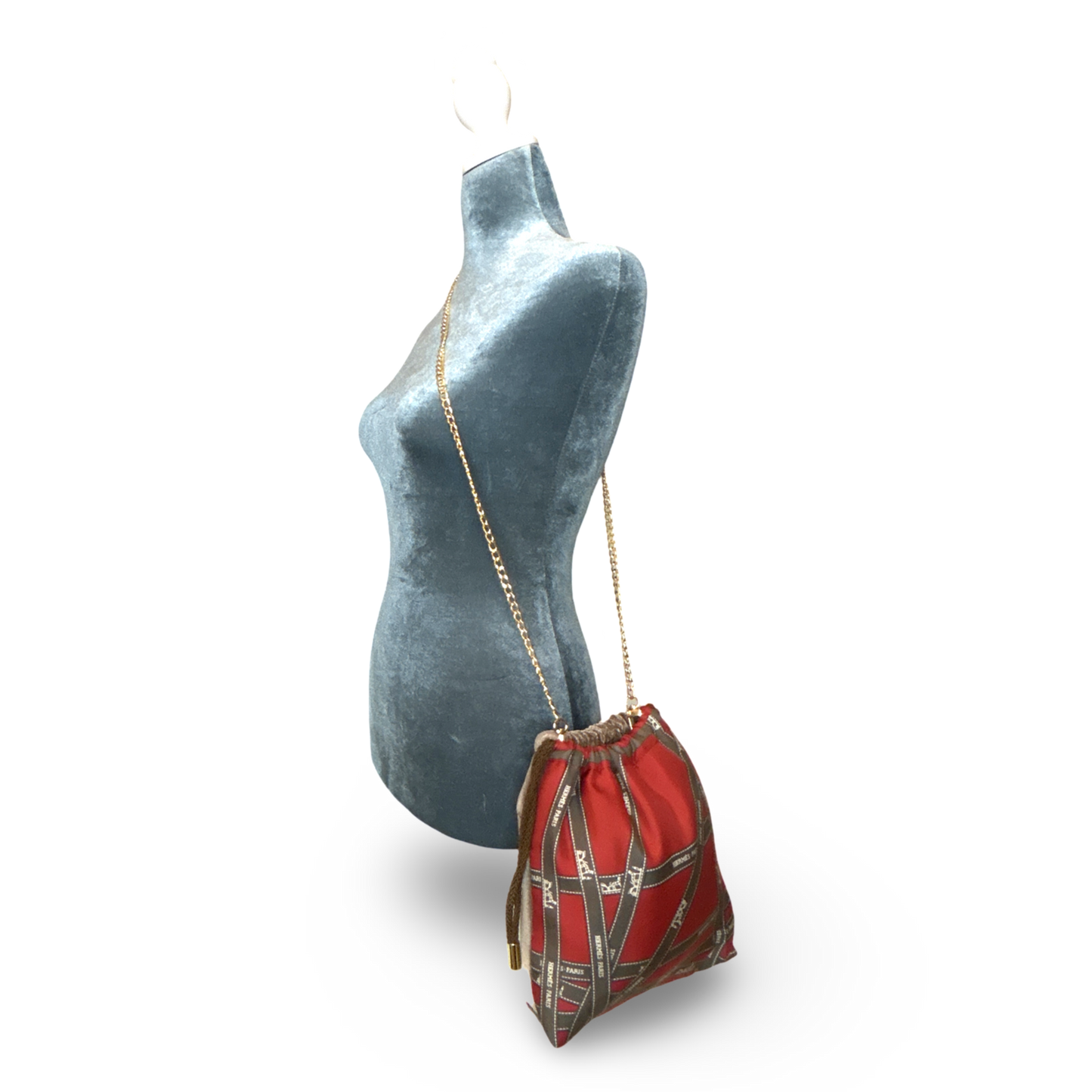 Bolduc Ribbon Bordeaux Vintage Silk Scarf Drawstring Crossbody Bag