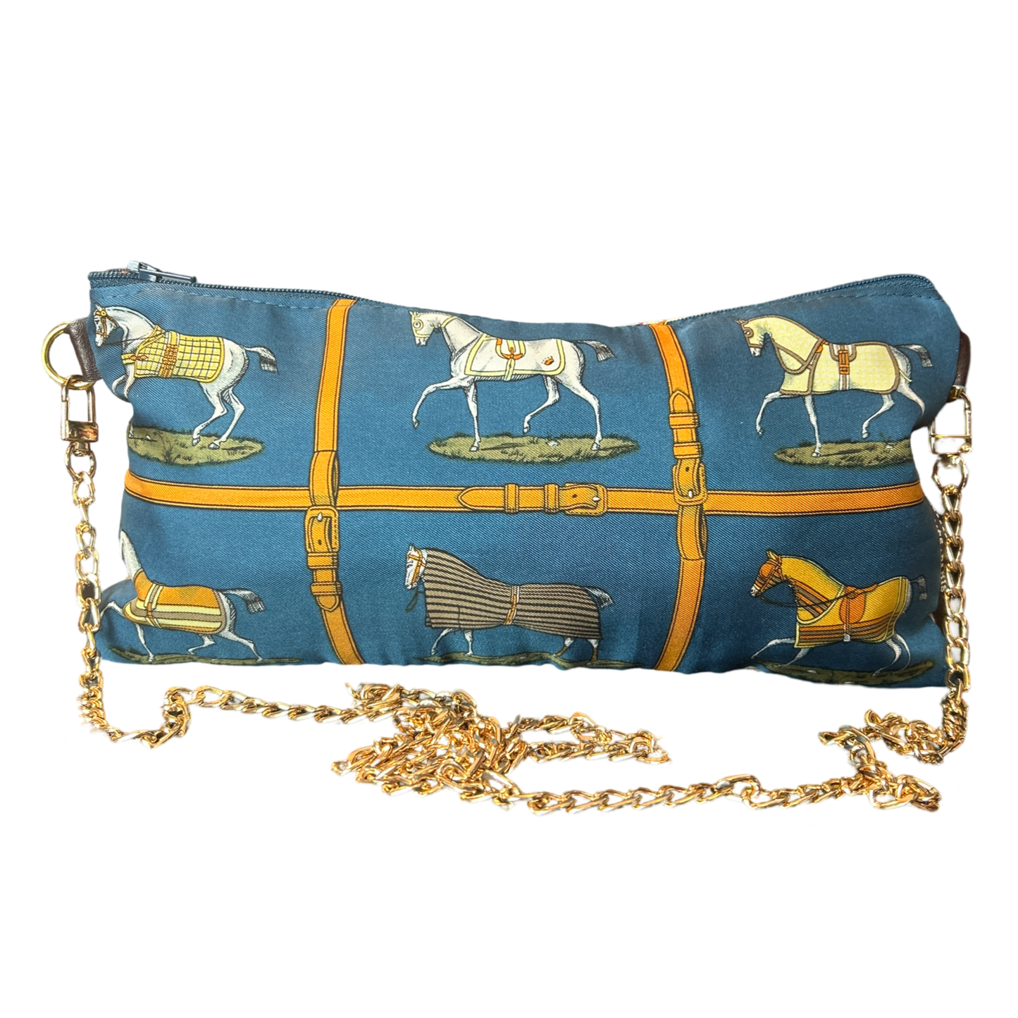 Petites Chevaux Teal Vintage Scarf Crossbody Bag