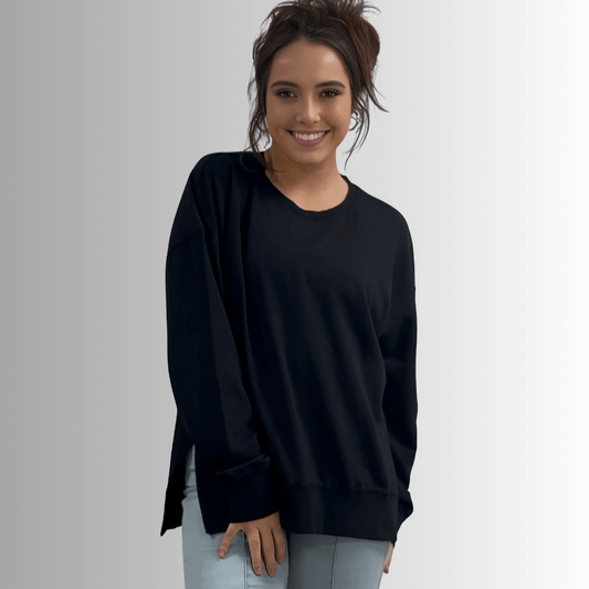 Tessa Lightweight French Terry Sweatshirt in Black Made in USA - Concordia Style Boutique