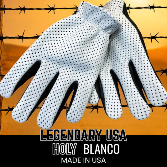 Legendary Holy Blanco Ventilated Short Wrist Motorcycle Gloves – White Top Black Bottom