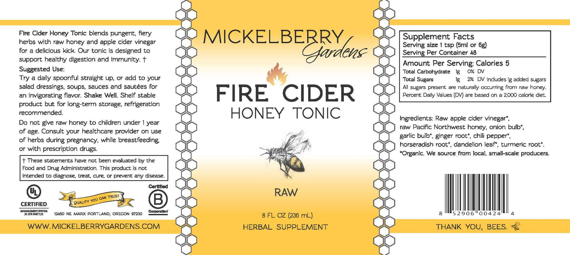 Fire Cider Honey Tonic - Concordia Style Boutique