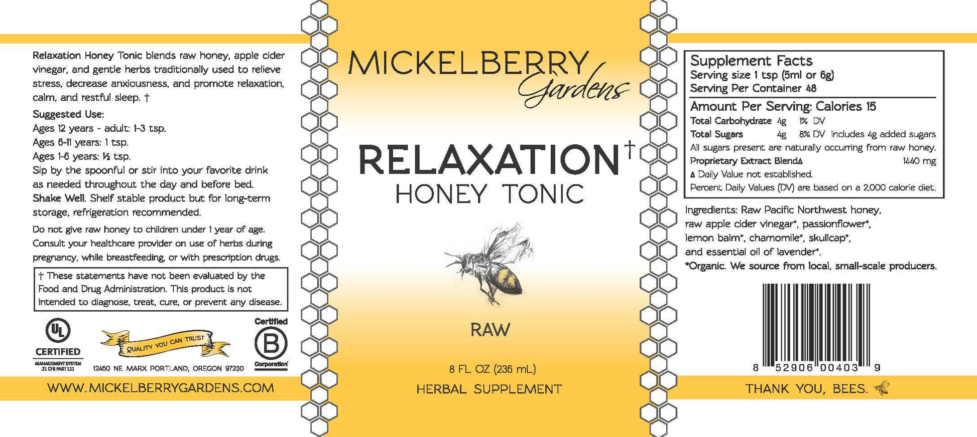 Relaxation Honey Tonic - Concordia Style Boutique