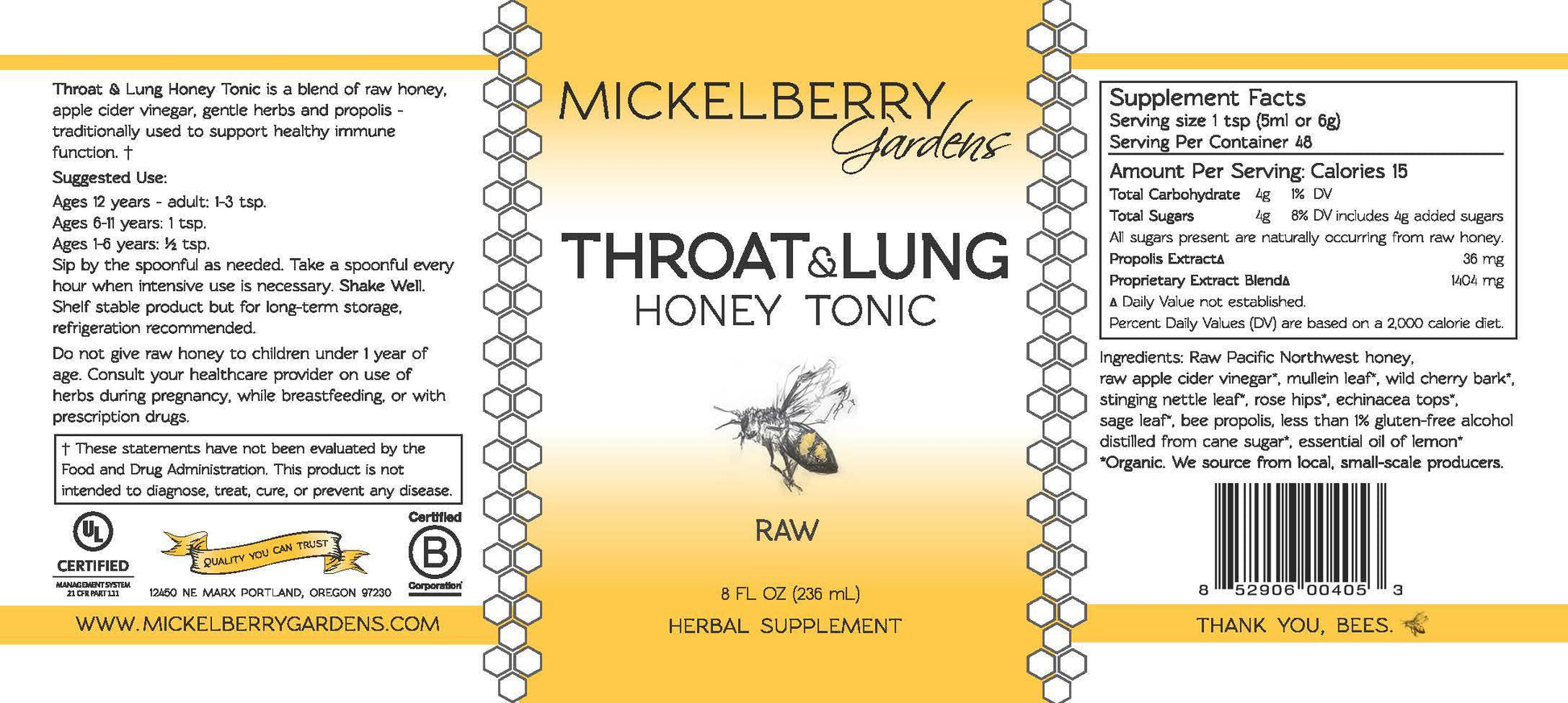 Throat and Lung Honey Tonic - Concordia Style Boutique