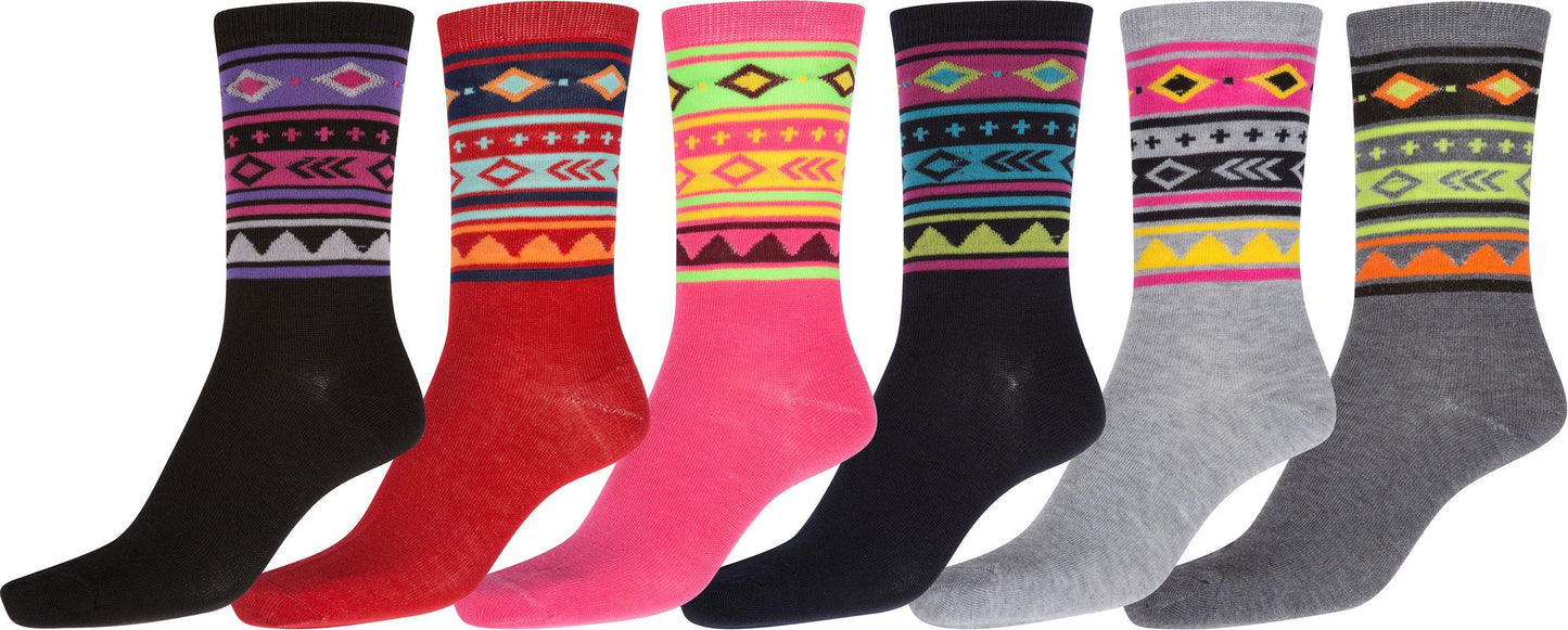Sakkas Women's Poly Blend Soft and Stretchy Crew Pattern Socks Assorted 6-pack - Concordia Style Boutique
