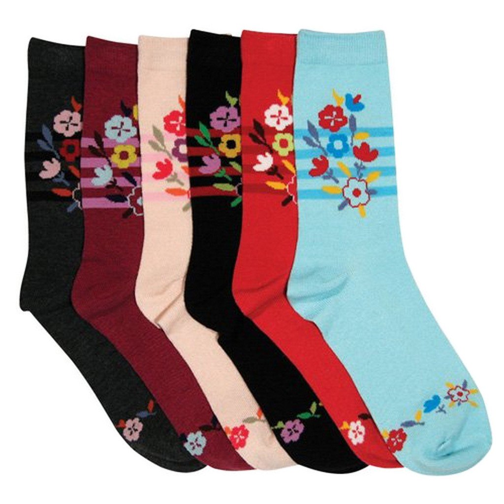 Sakkas Women's Poly Blend Soft and Stretchy Crew Pattern Socks Assorted 6-pack - Concordia Style Boutique