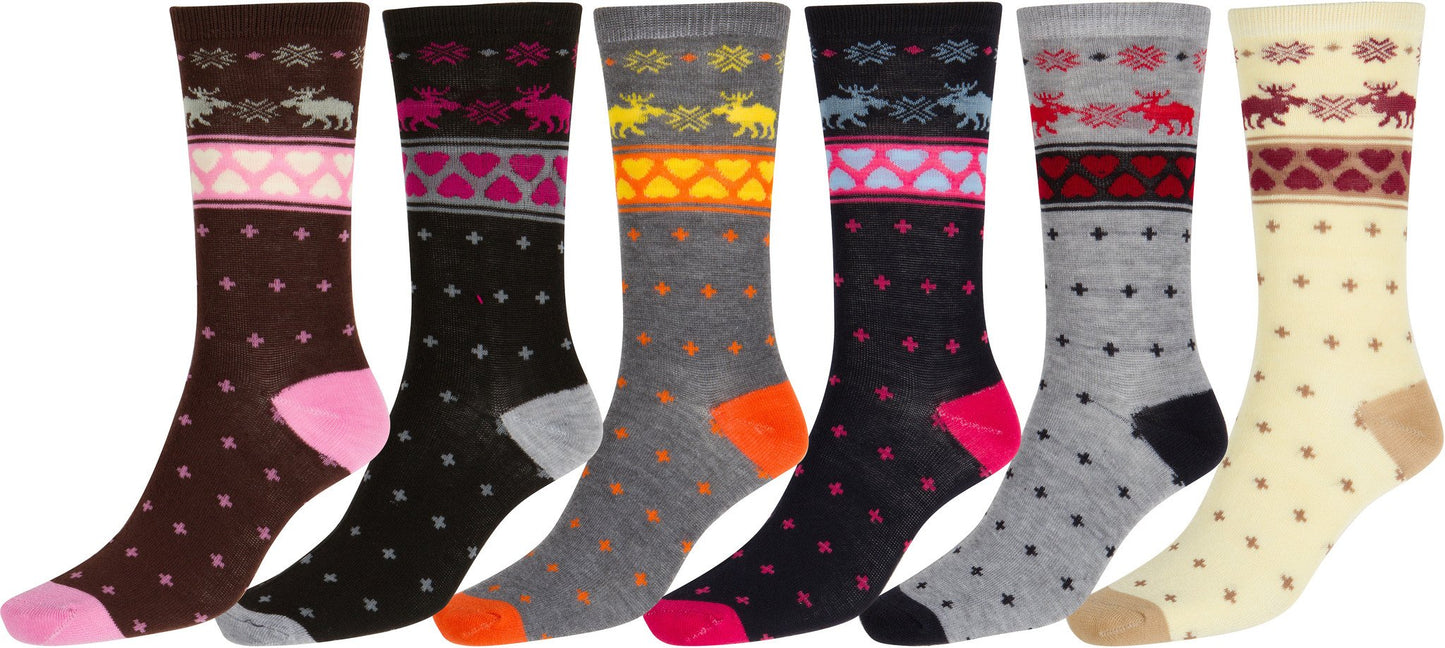 Sakkas Women's Poly Blend Soft and Stretchy Crew Pattern Socks Assorted 6-pack - Concordia Style Boutique