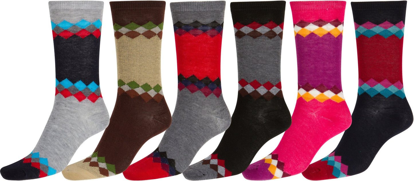 Sakkas Women's Poly Blend Soft and Stretchy Crew Pattern Socks Assorted 6-pack - Concordia Style Boutique