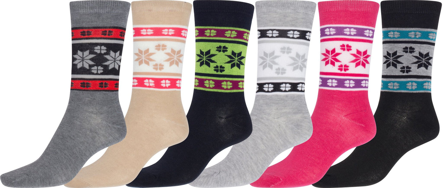 Sakkas Women's Poly Blend Soft and Stretchy Crew Pattern Socks Assorted 6-pack - Concordia Style Boutique
