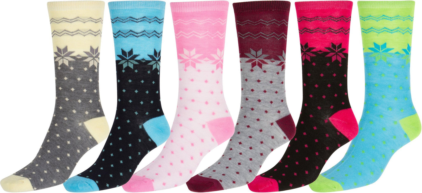 Sakkas Women's Poly Blend Soft and Stretchy Crew Pattern Socks Assorted 6-pack - Concordia Style Boutique