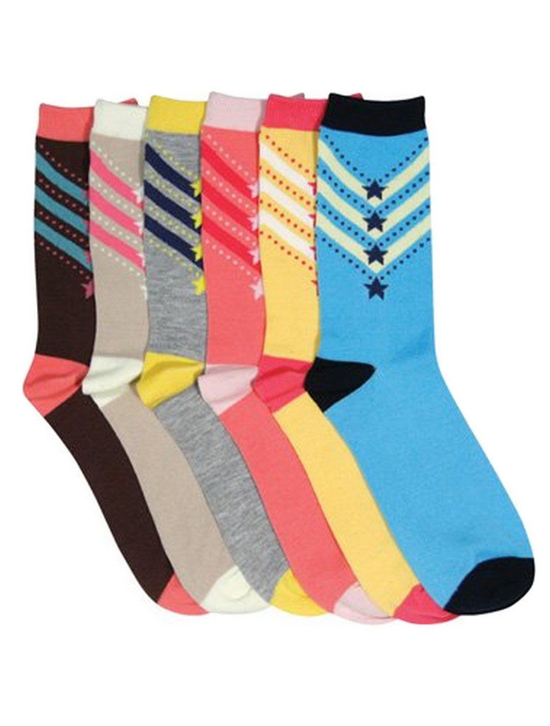 Sakkas Women's Poly Blend Soft and Stretchy Crew Pattern Socks Assorted 6-pack - Concordia Style Boutique