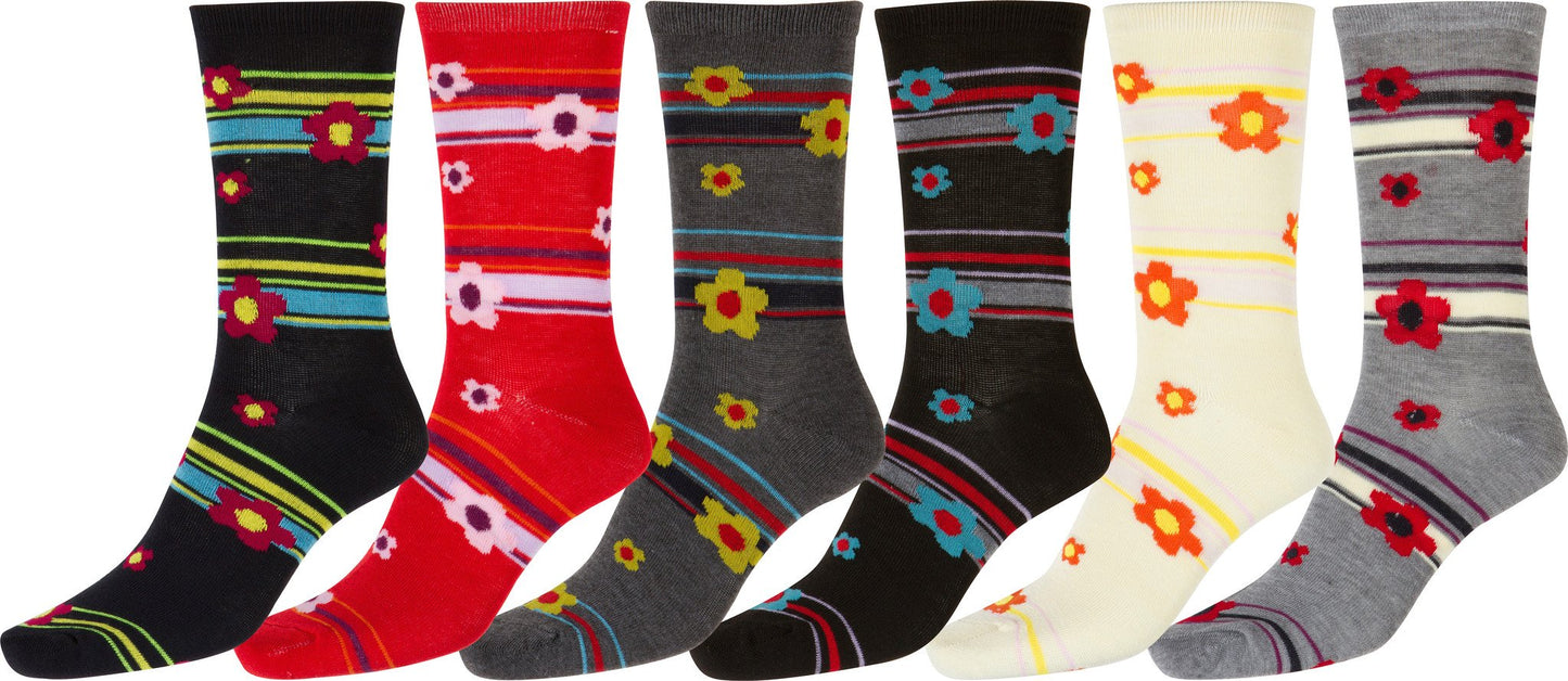 Sakkas Women's Poly Blend Soft and Stretchy Crew Pattern Socks Assorted 6-pack - Concordia Style Boutique