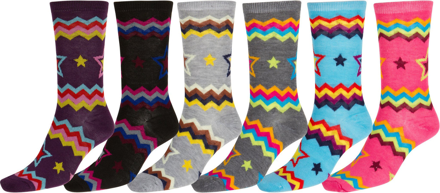 Sakkas Women's Poly Blend Soft and Stretchy Crew Pattern Socks Assorted 6-pack - Concordia Style Boutique