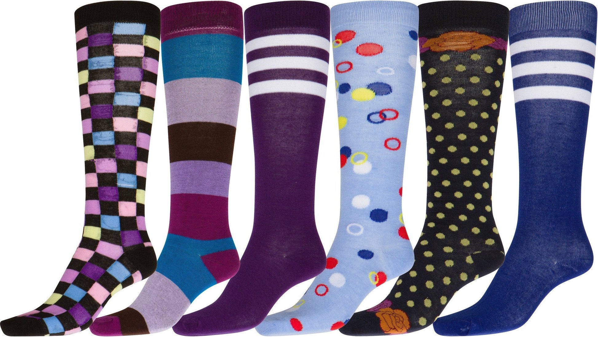 Sakkas Liea Ladies Colorful Unique Pattern / Solid Knee High Socks Assorted 6-Pack - Concordia Style Boutique