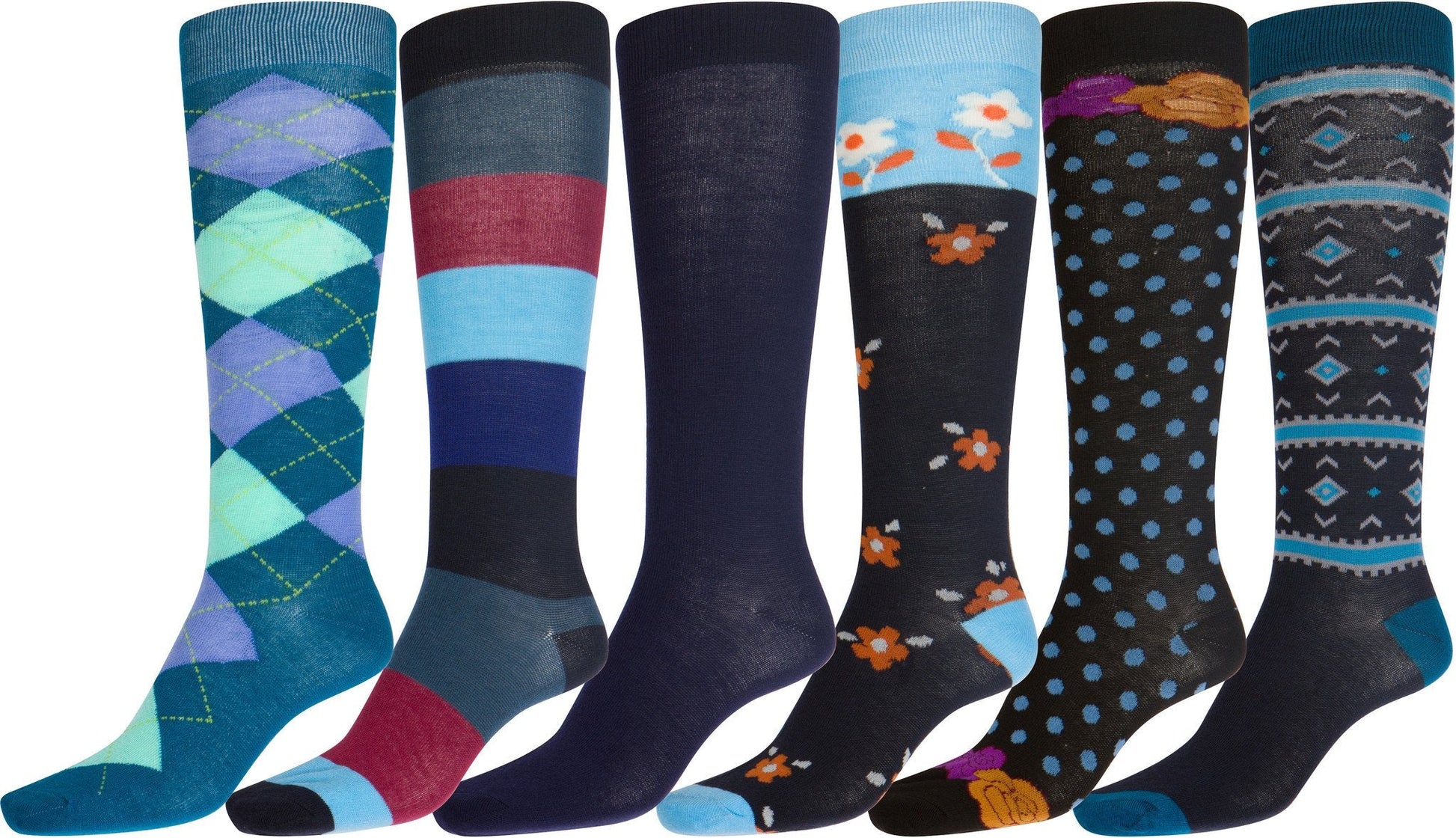 Sakkas Liea Ladies Colorful Unique Pattern / Solid Knee High Socks Assorted 6-Pack - Concordia Style Boutique