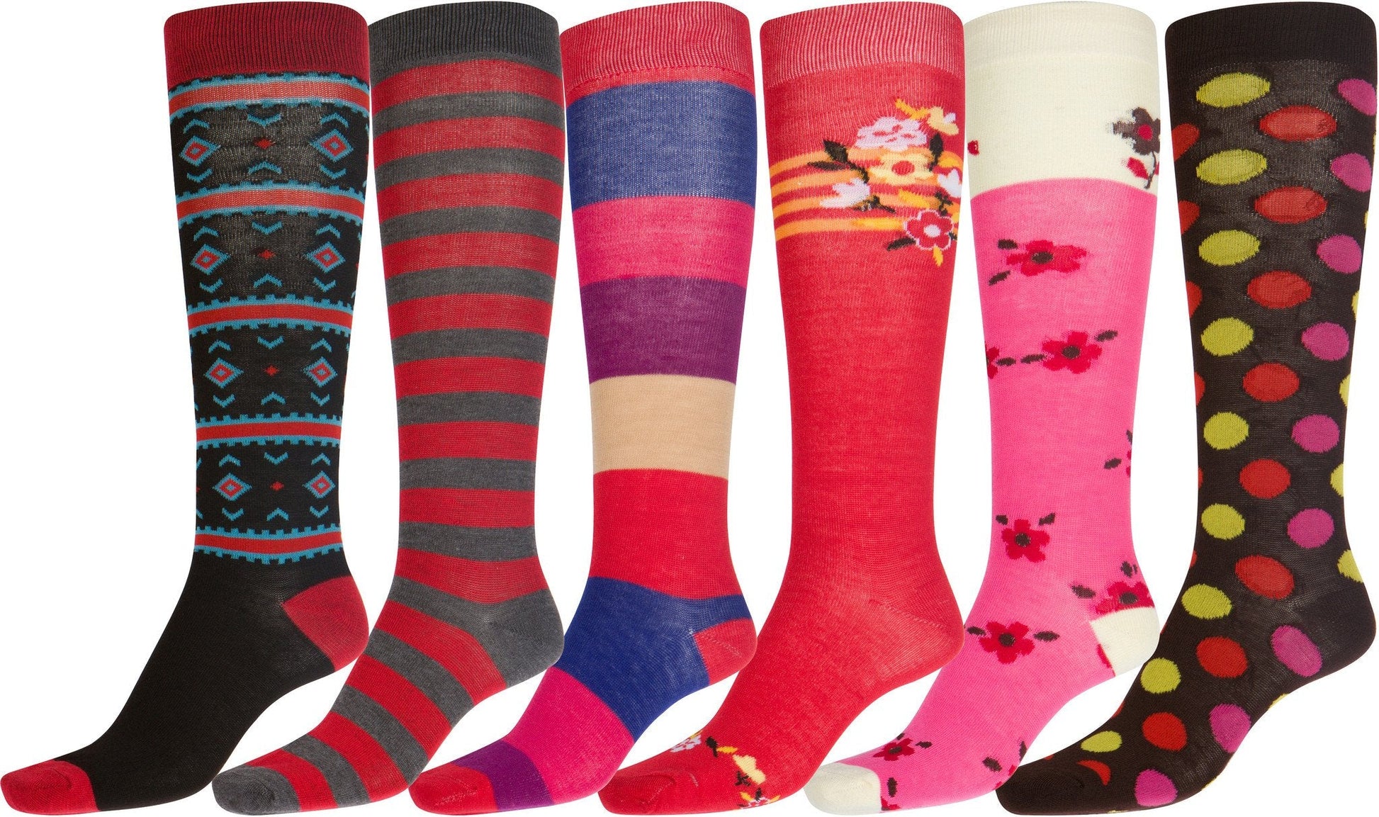 Sakkas Liea Ladies Colorful Unique Pattern / Solid Knee High Socks Assorted 6-Pack - Concordia Style Boutique