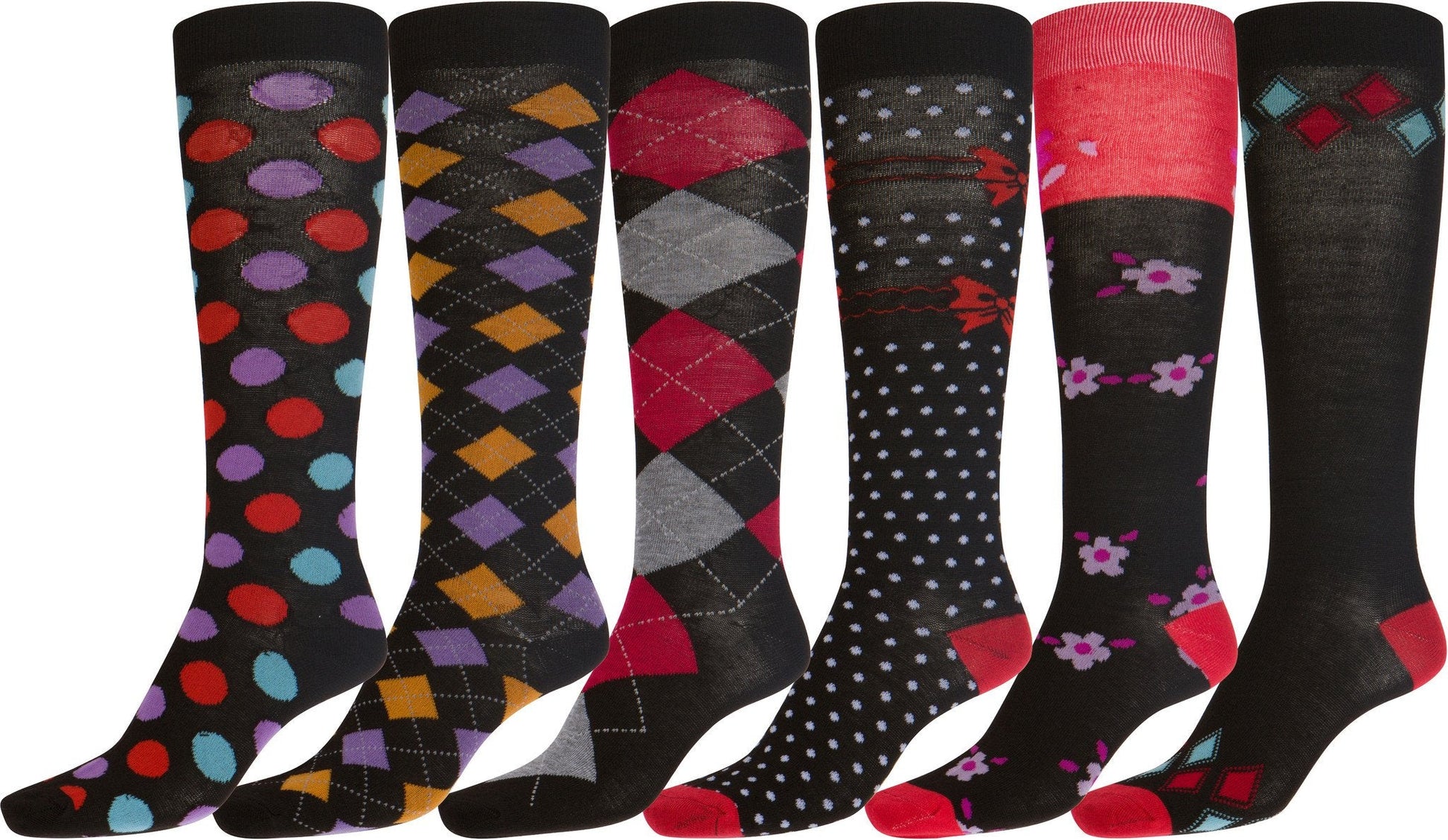 Sakkas Liea Ladies Colorful Unique Pattern / Solid Knee High Socks Assorted 6-Pack - Concordia Style Boutique