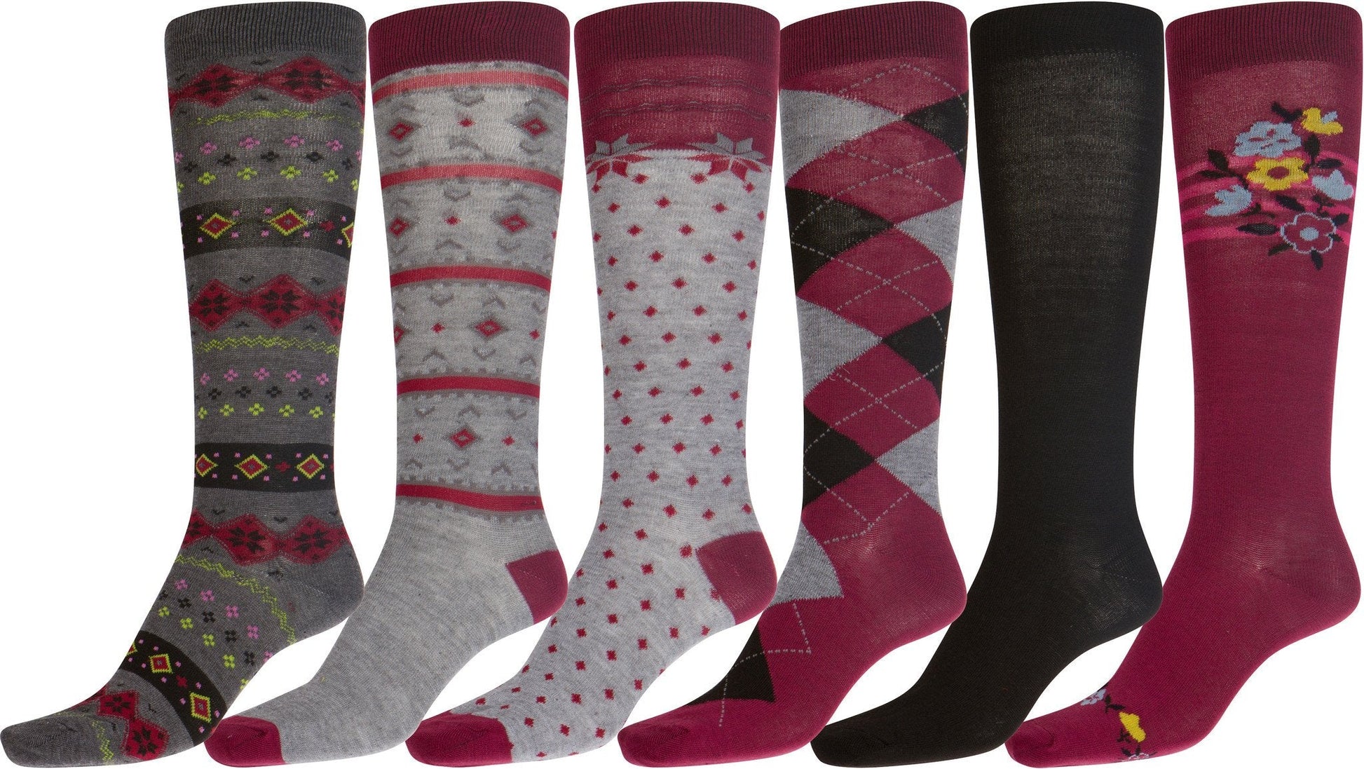 Sakkas Liea Ladies Colorful Unique Pattern / Solid Knee High Socks Assorted 6-Pack - Concordia Style Boutique