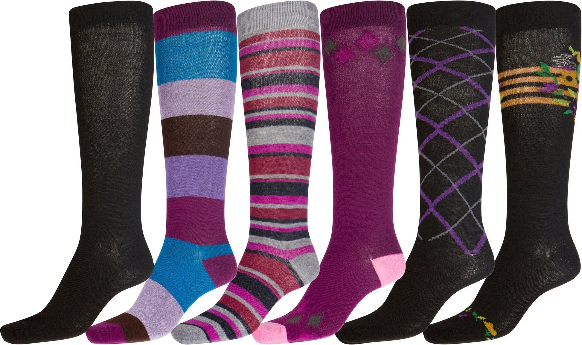 Sakkas Liea Ladies Colorful Unique Pattern / Solid Knee High Socks Assorted 6-Pack - Concordia Style Boutique